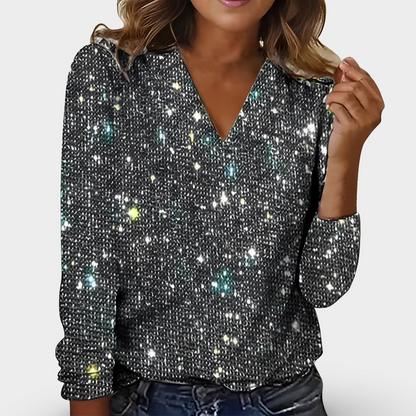 Isolde™ – Glitrende bluse med V-udskæring