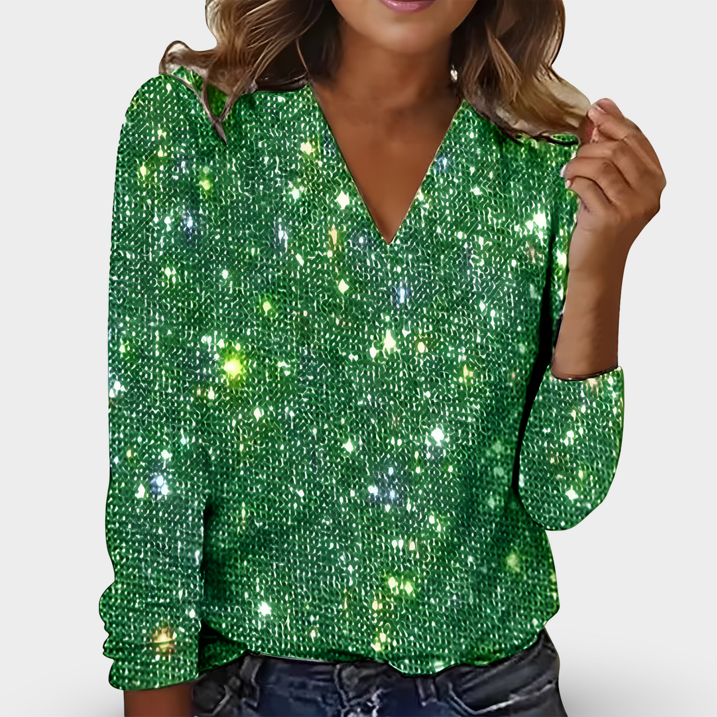 Isolde™ – Glitrende bluse med V-udskæring